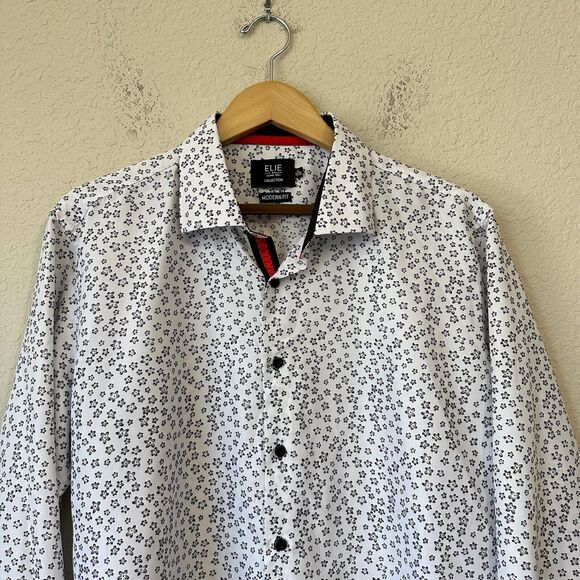 ELIE BALLEH Collection Daisy Print Long Sleeve Button-Up Shirt White/Black - Picture 2 of 8